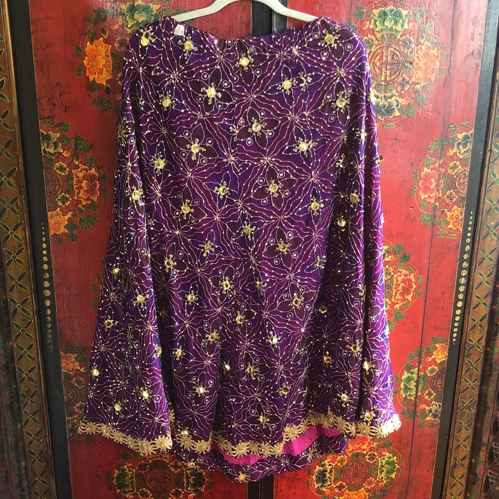Purple Embroidered Cape with Gold Accents